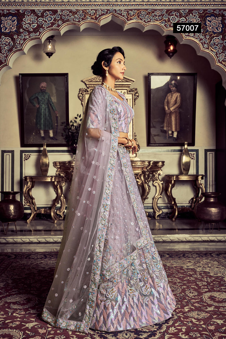 Lilac Georgette Lehenga | Thread & Sequins Work for Wedding & Party