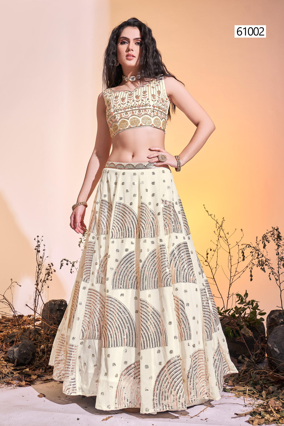 Georgette Ready-to-Wear Lehenga | Sequins Embroidered Blouse & Dupatta