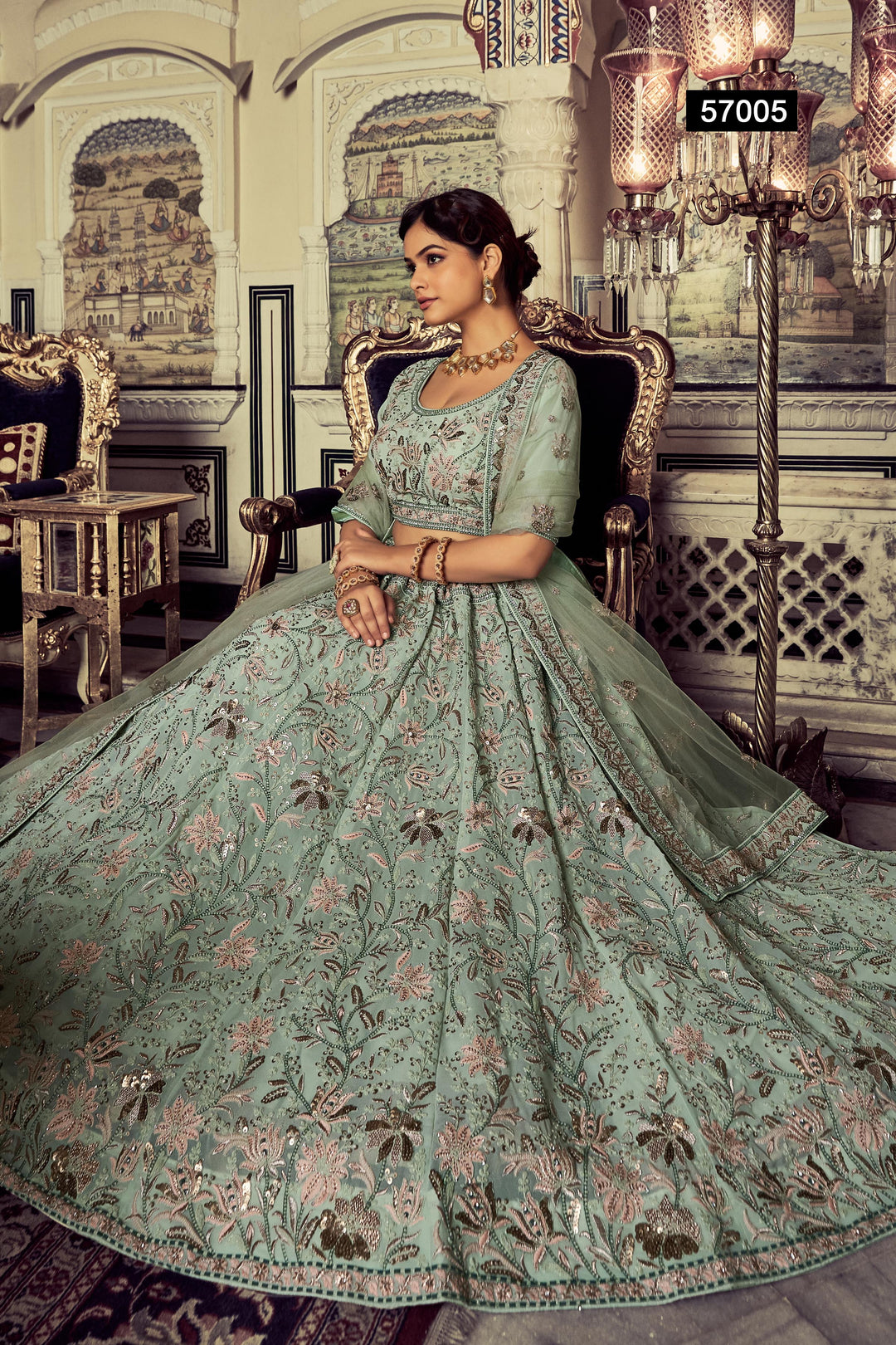 Pista Green Georgette Lehenga | Soft Net Dupatta Indian Lehenga Choli