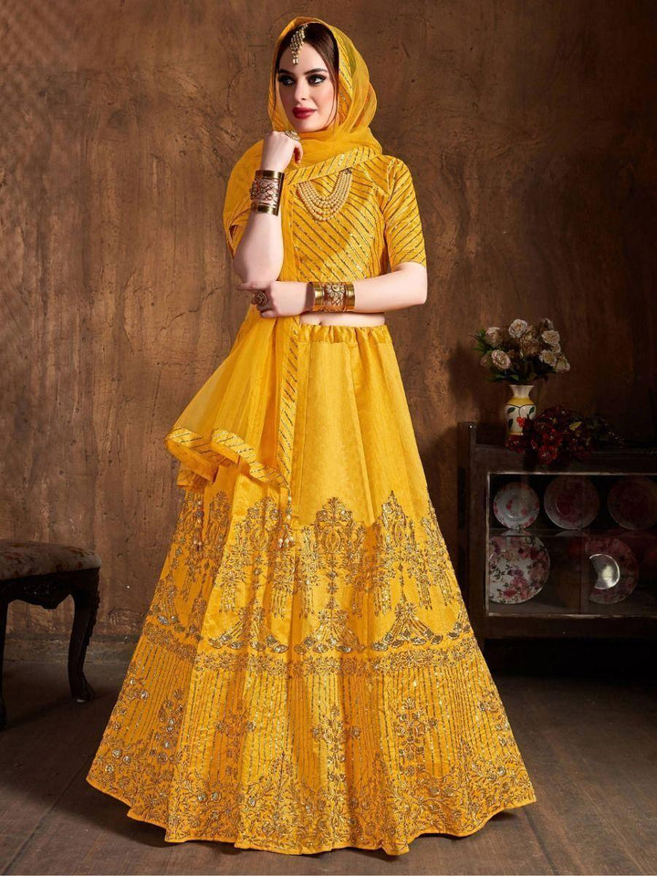 Designer Yellow Haldi Lehenga | Soft Net Dupatta with Embroidered Border