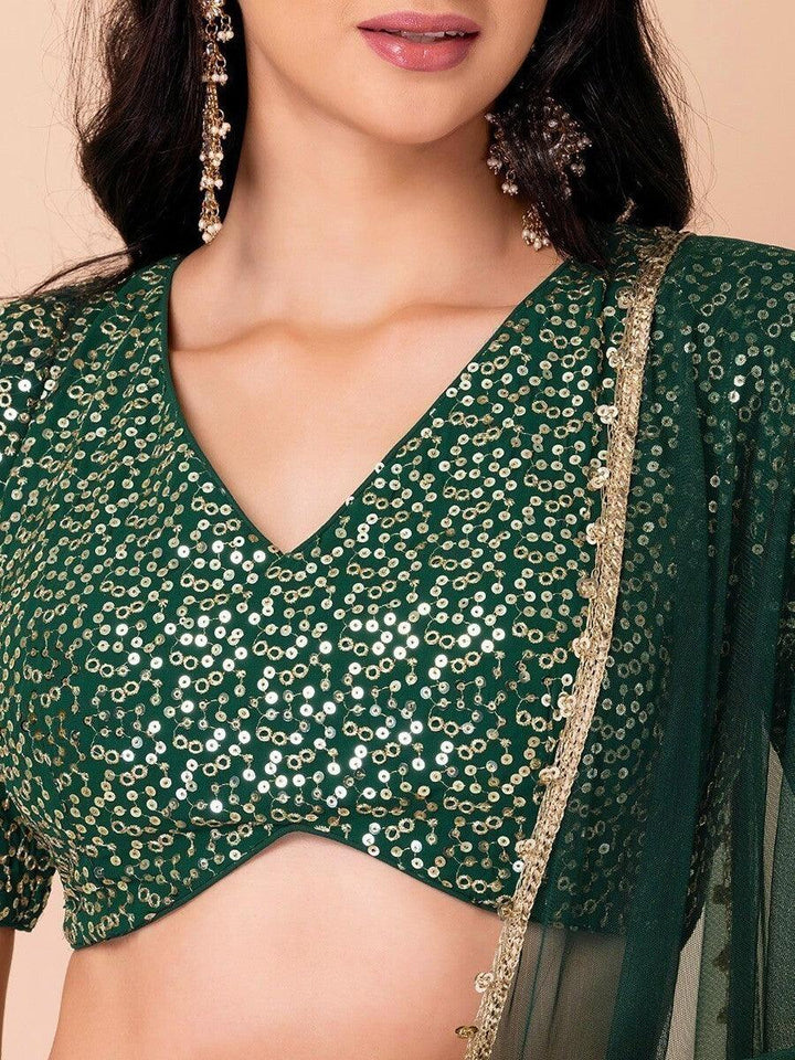 Fabulous Dark Green Lehenga Choli Set | Sequin & Zari Embroidery