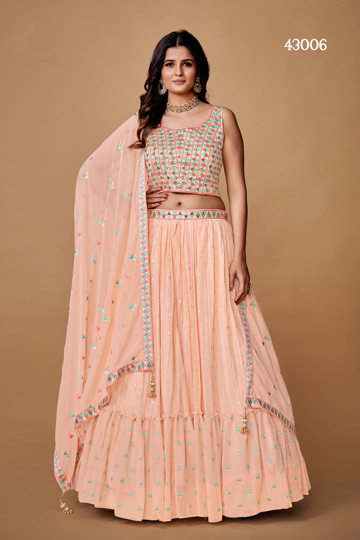 Peach Georgette Lehenga Choli Set | Bridal Lehenga for Wedding