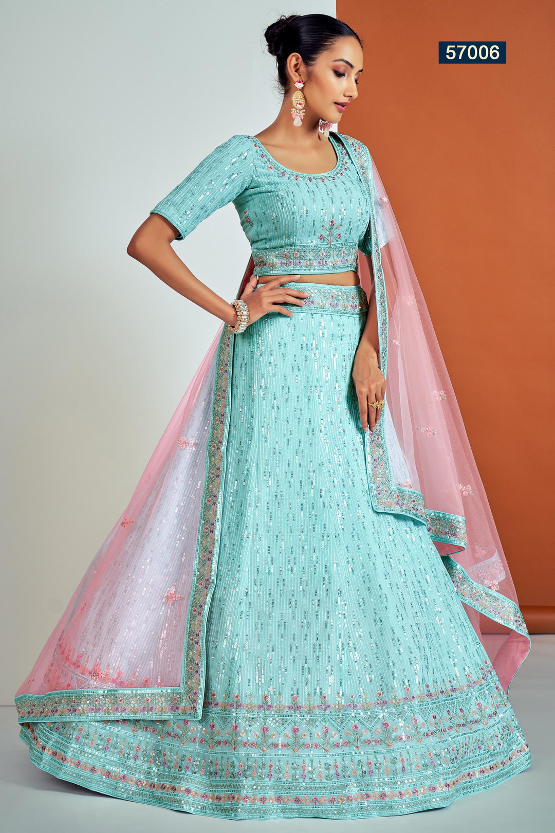 Designer Sky Blue Lehenga for Wedding | Georgette Embroidered Choli