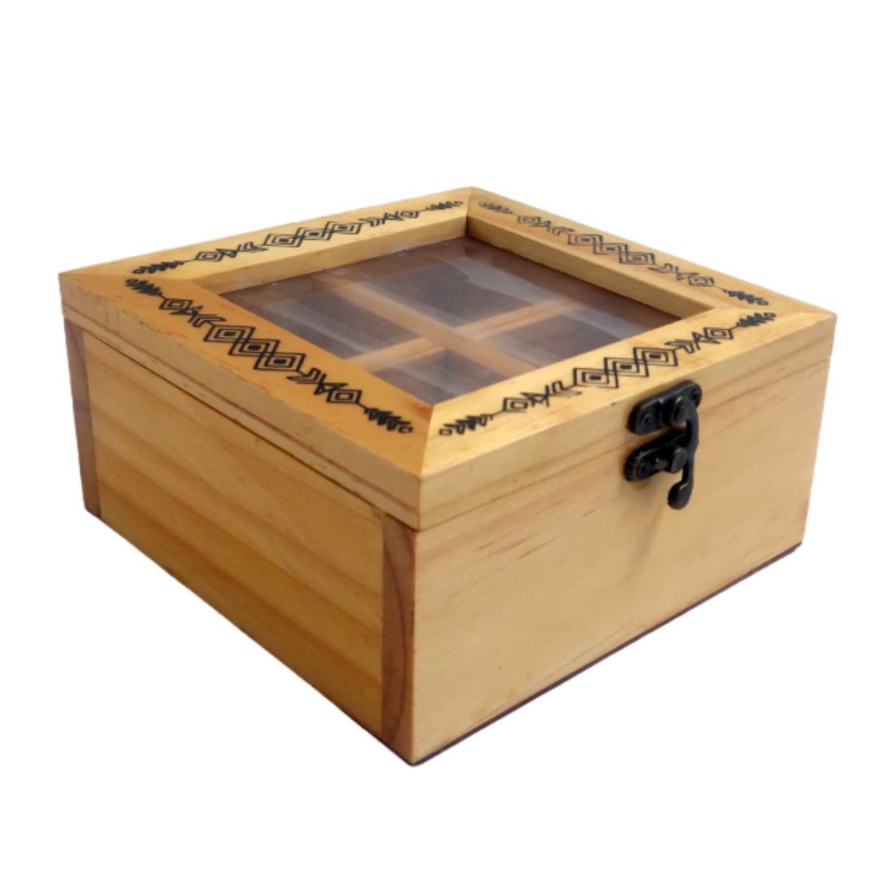 Handcrafted wooden dry fruit container, perfect for snacks and decorative purposes.