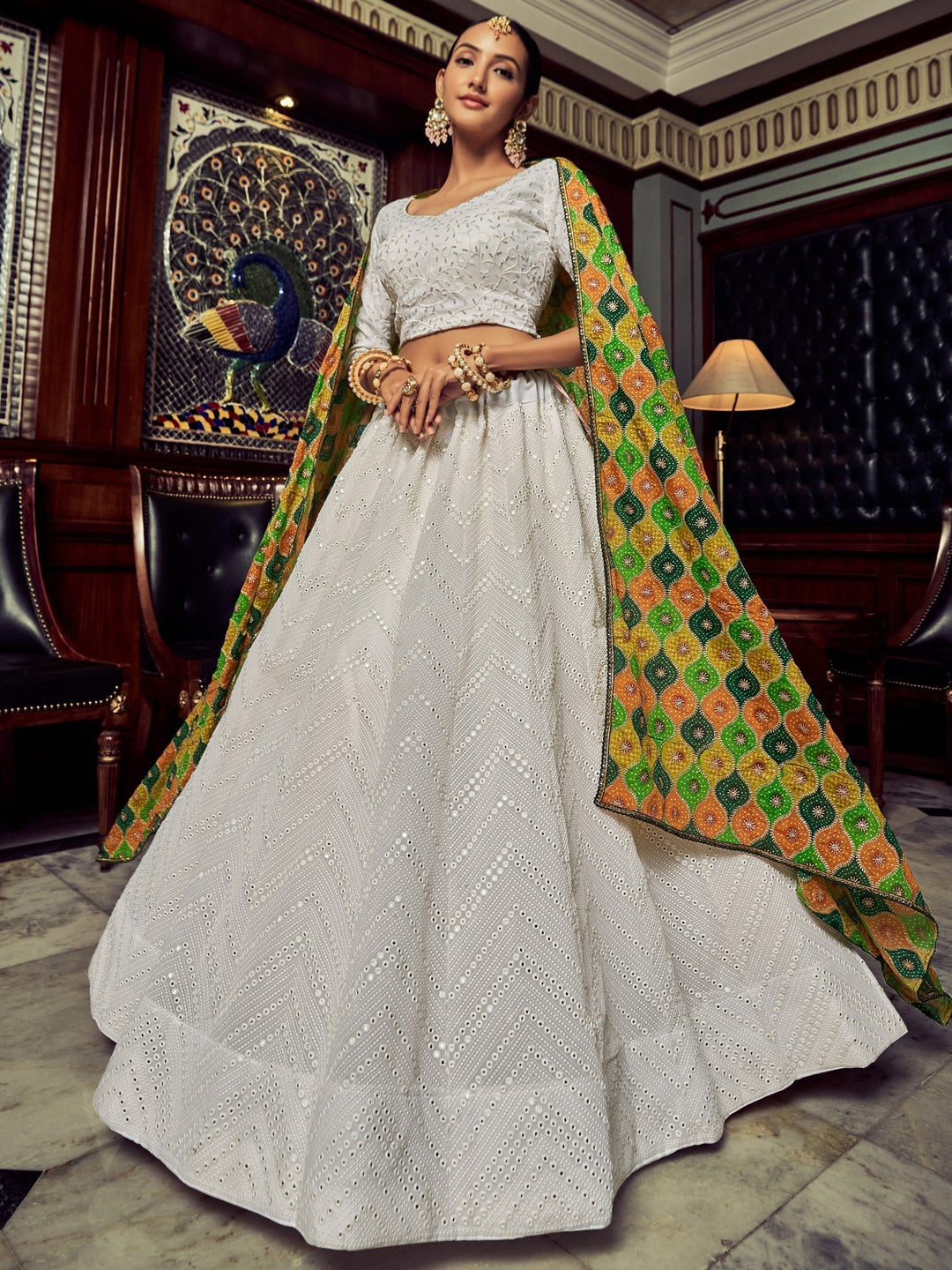 Stunning White Embroidered Lehenga Choli | Bridal Wear Lehenga Set