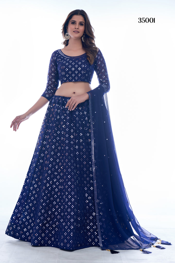 Glamorous Navy Blue Lehenga Set | Geometric Sequins & Customizable Blouse