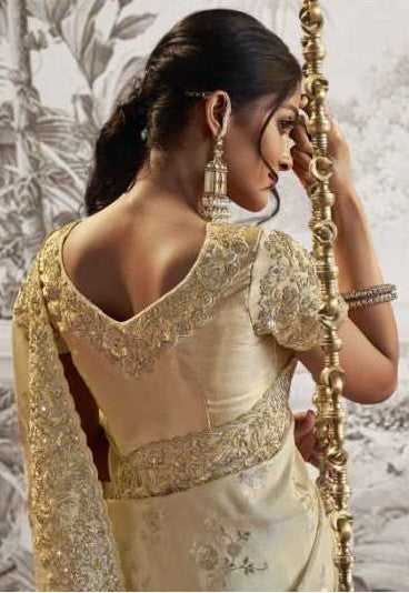 Gorgeous White Crush Georgette Saree | Zari Embroidery & Latkan Detail