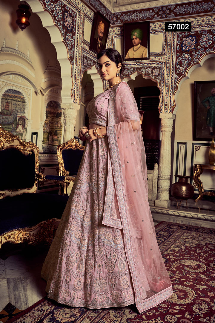 Pink Georgette Embroidered Lehenga | With Soft Net Dupatta for Weddings