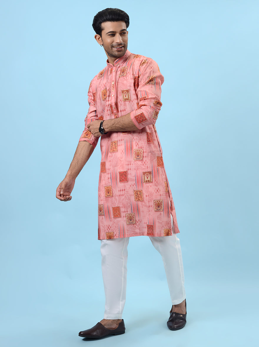 Pink silk kurta pajama, the perfect men’s attire for elegant and formal occasions.