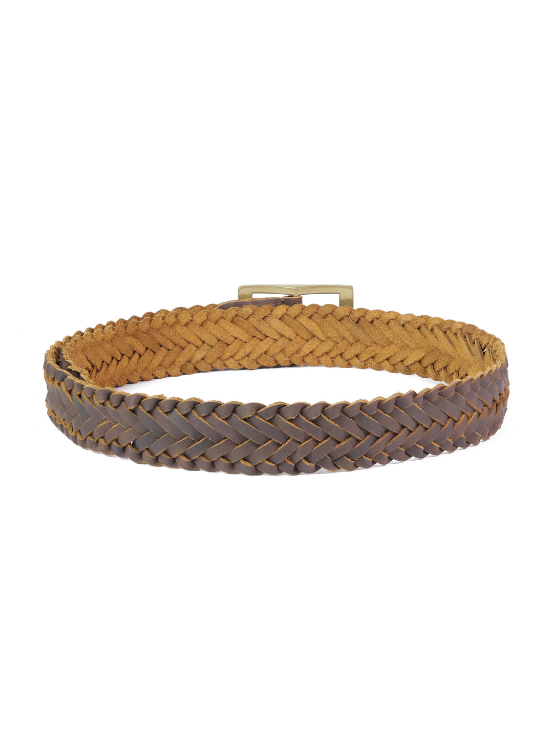 Women's Braided Genuine Leather Belt | Classic Brass Square Buckle Accessory