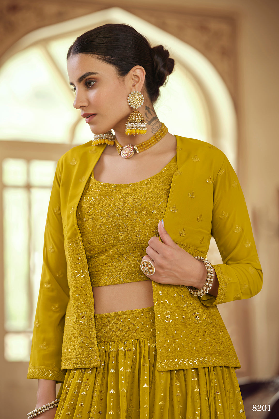 Elegant Mustard Georgette Lehenga set | Bridal Lehenga for Women