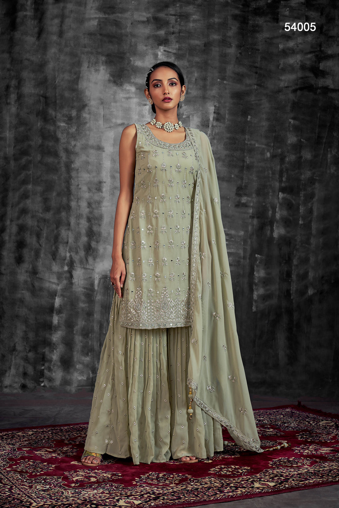 Georgette Readymade Sharara Suit | Embroidered Partywear Kurta Set