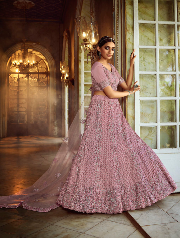 Pink Soft Net Lehenga with Dori and Zarkan Work | Bridal and Festive Wear