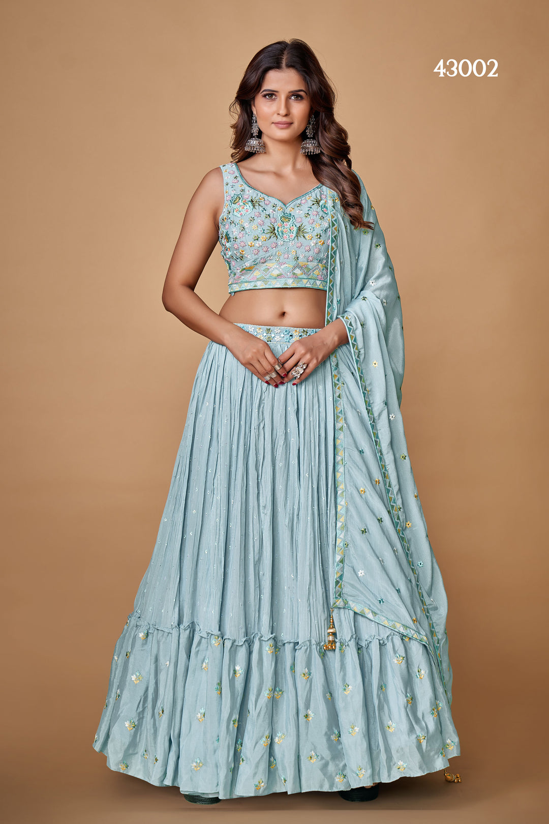 Powder Blue Chiffon Silk Lehenga | Bridal & Wedding Wear