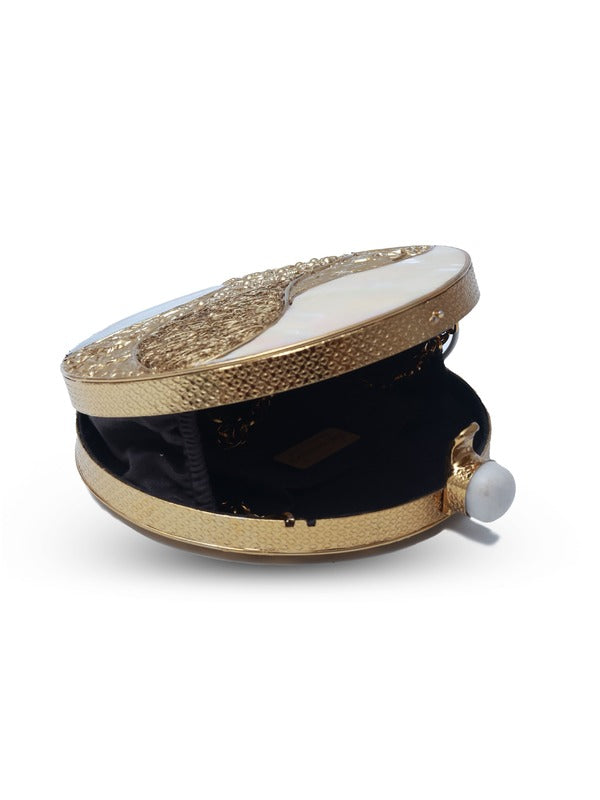 Crescent Round Mother of Pearl Clutch | Fashionable Evening Bag