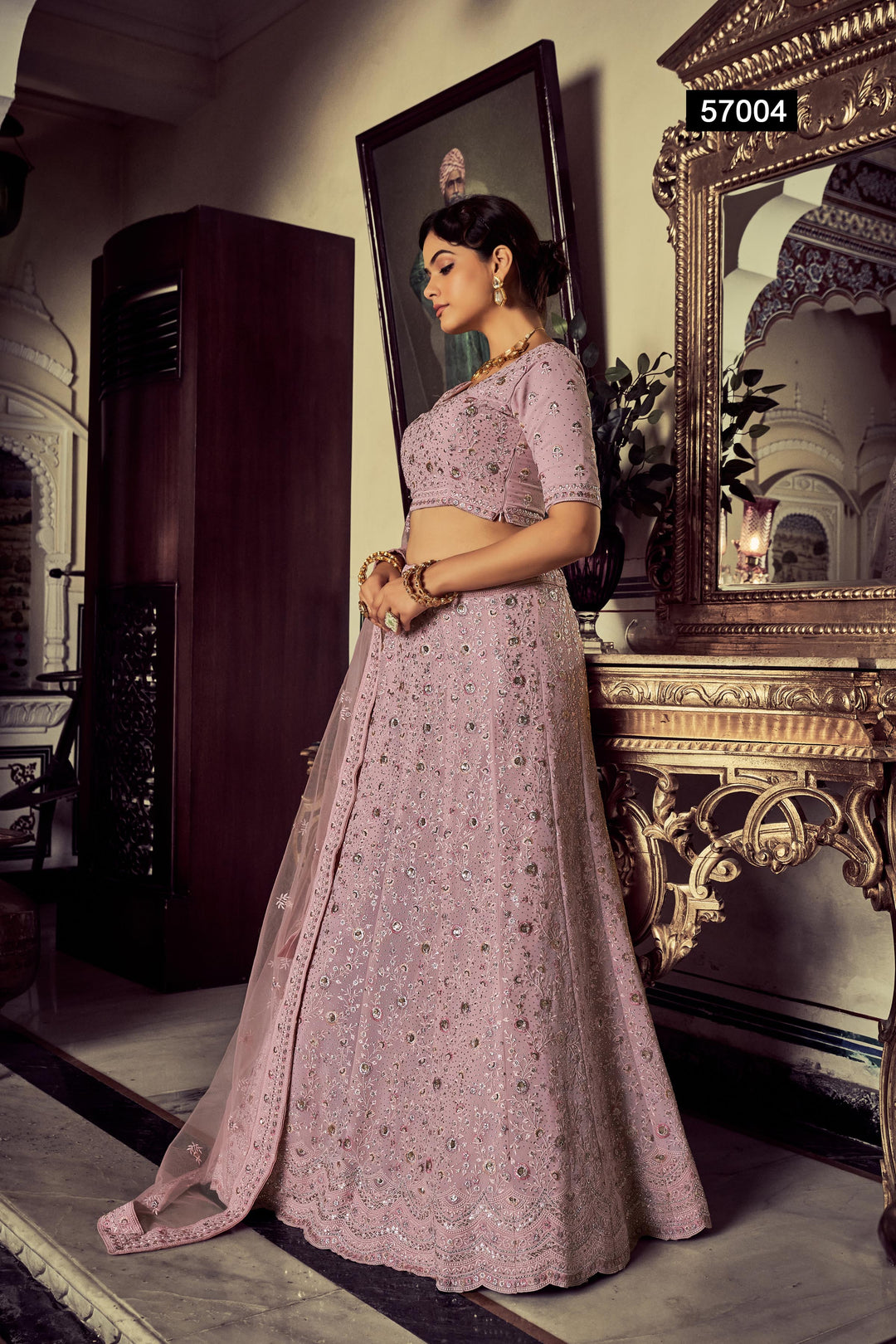 Mauve Georgette Lehenga Choli Set | Thread & Swarovski Embroidery