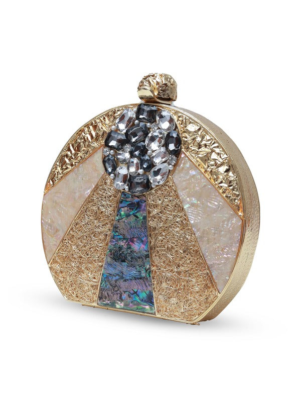 Roma Round Mother of Pearl Clutch | Luxury Embellished Evening Bag