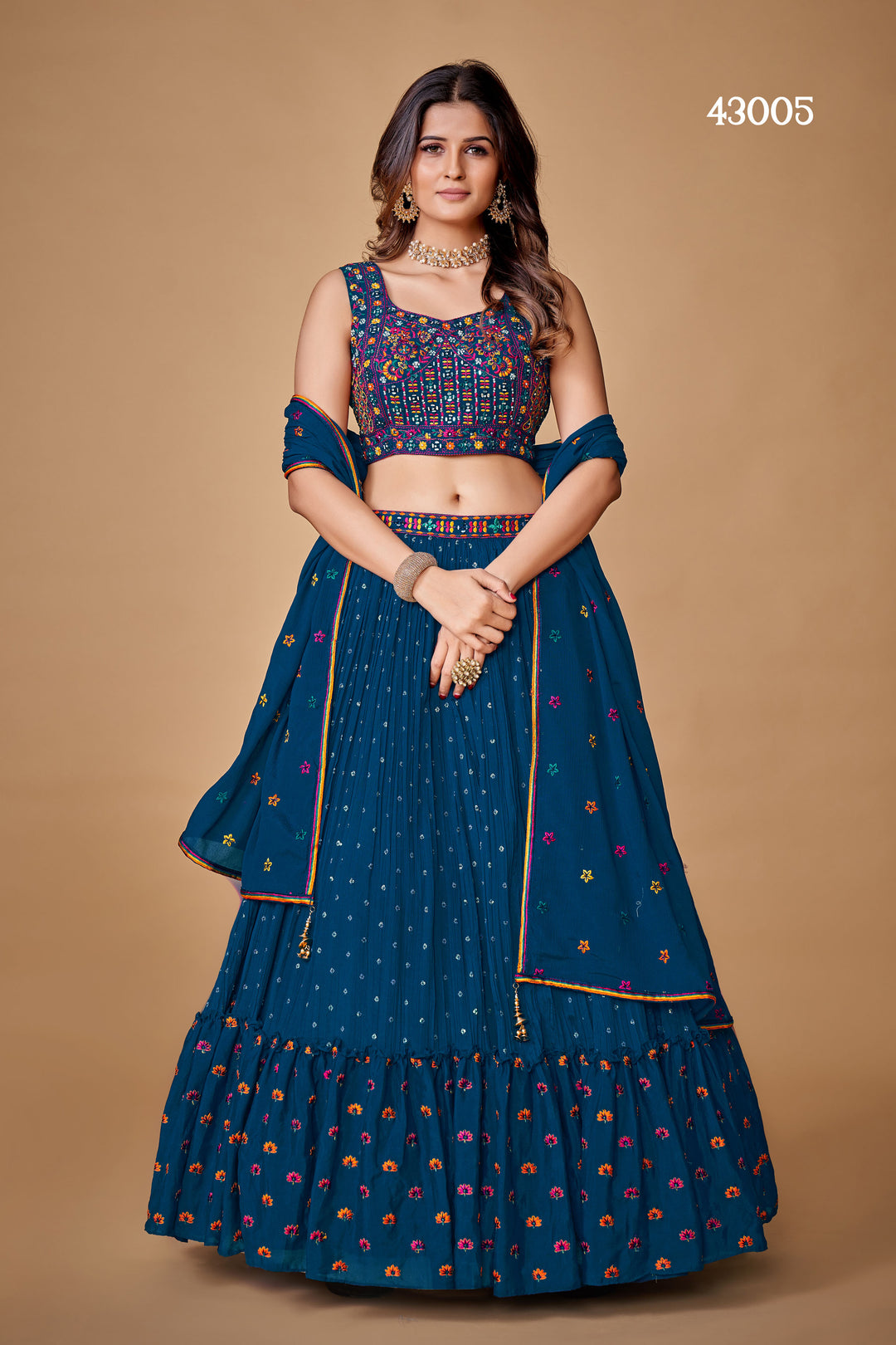 Navy Blue Chiffon Silk Lehenga Choli Set | Bridal Lehenga for Wedding