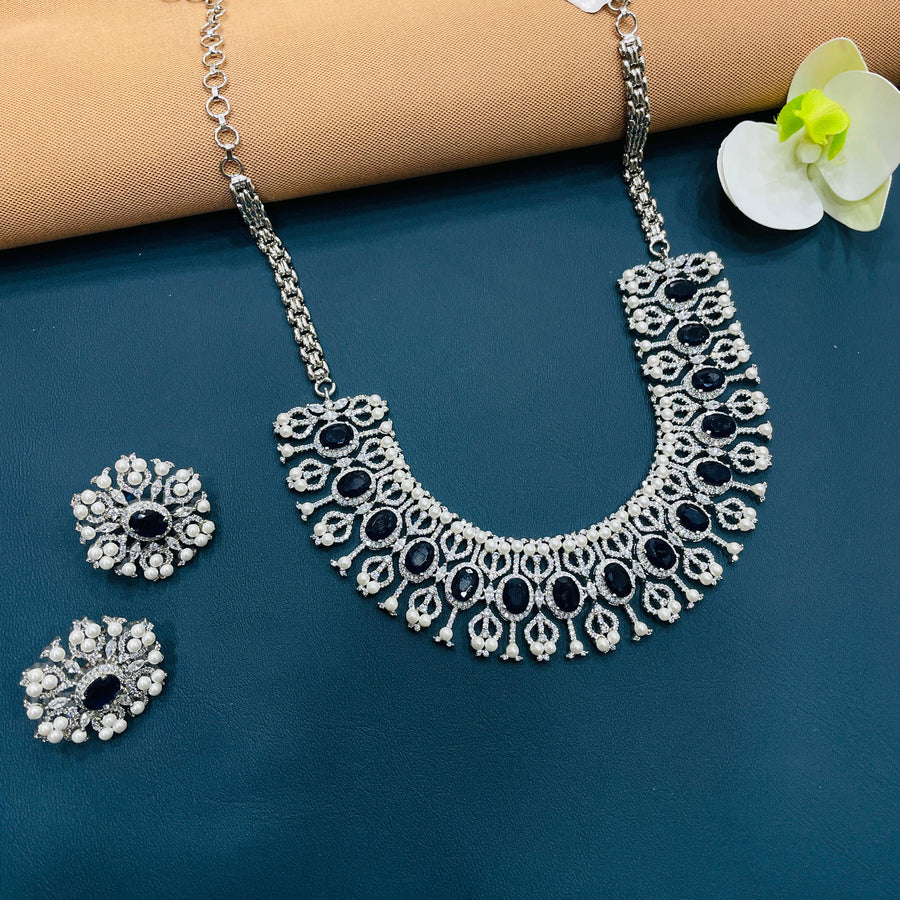 Glamorous bridal jewelry featuring a statement American diamond piece.