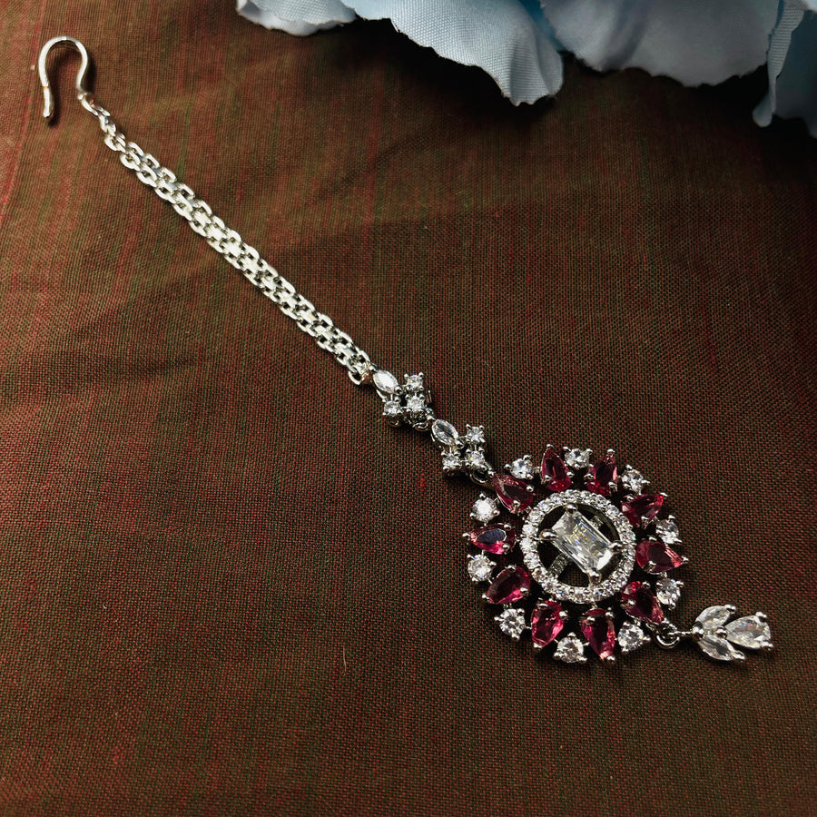 Beautiful Silver AD diamond maang tika, perfect for traditional and modern weddings.