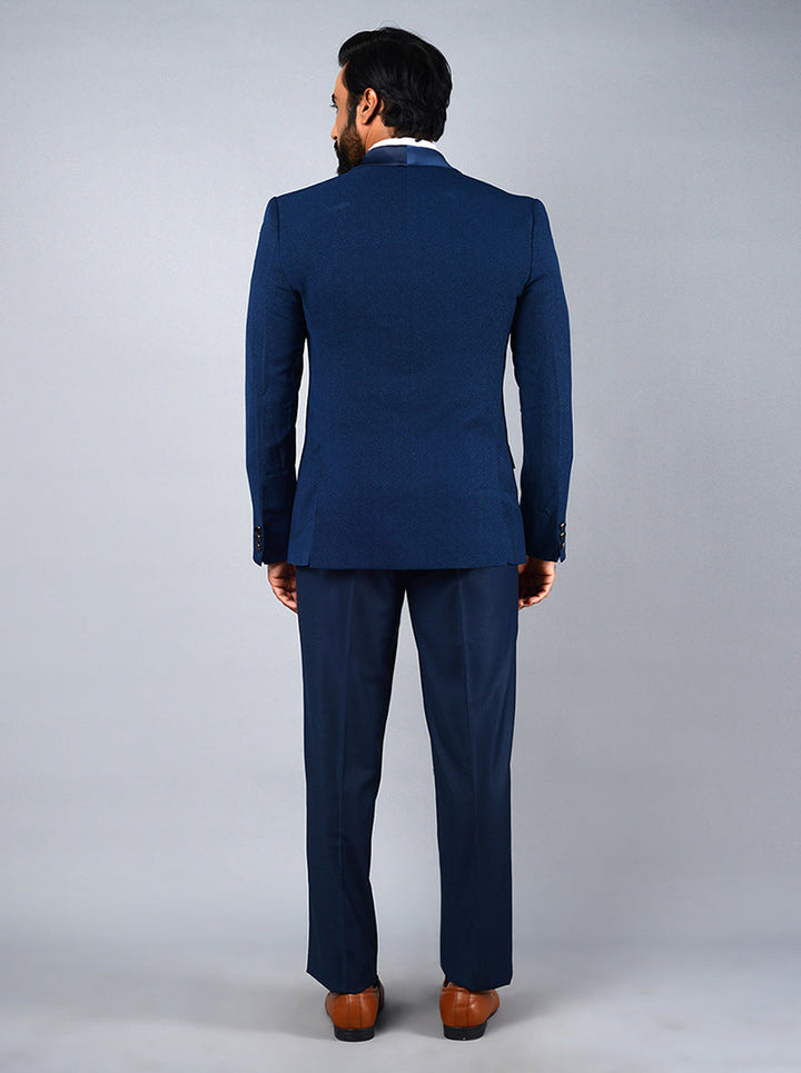 Classic blue regular fit suit for men, designed with a self-design in high-quality imported fabric for ultimate comfort.