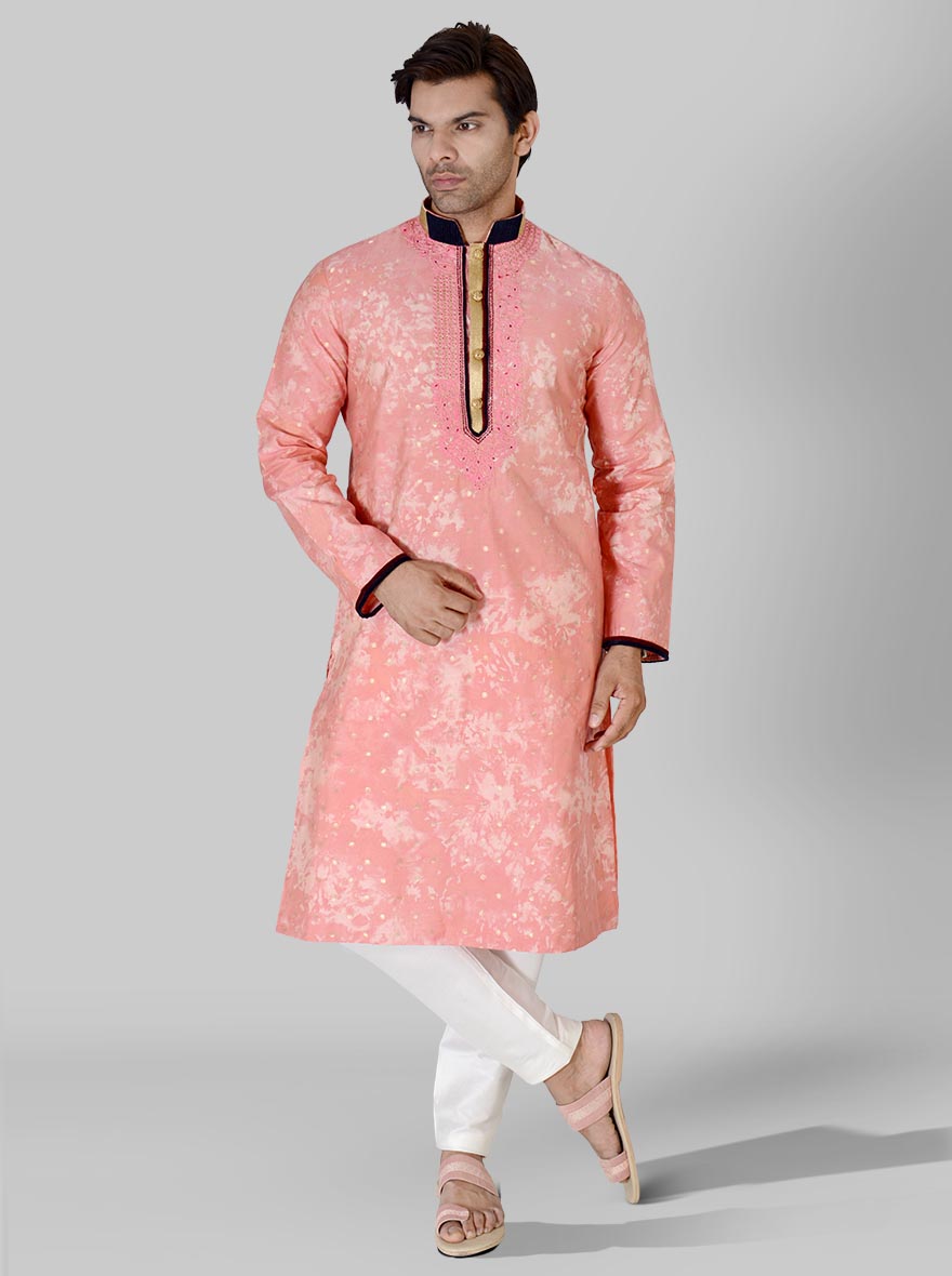 Stylish pink silk kurta pajama that adds a touch of charm to any festive occasion.