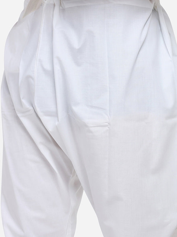 Upgrade your ethnic wardrobe with this trendy self-design white kurta set with stripes for men.