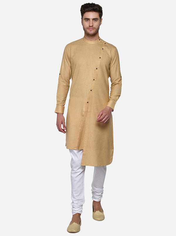 Comfortable solid light khaki kurta set, ideal for your USA ethnic wardrobe.