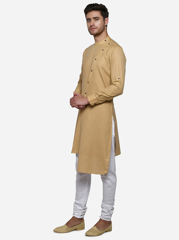 Stylish solid light khaki kurta set for men, perfect for casual outings in the USA.