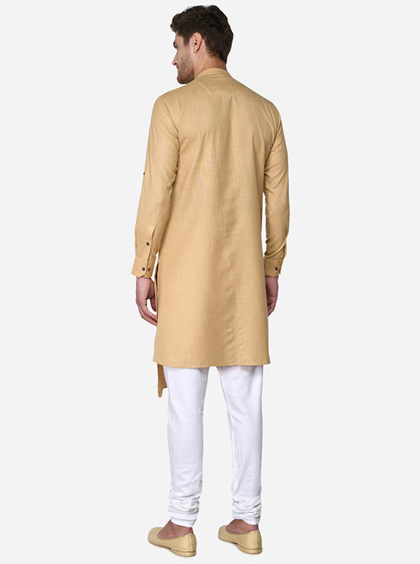 Solid light khaki kurta for men, enhancing your ethnic style for various occasions in the USA.