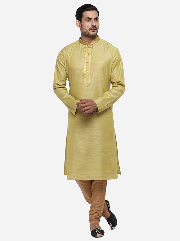 Stylish self-textured olive green kurta set for men, ideal for ethnic wear in the USA.