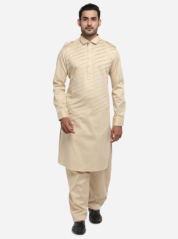 Self-stitched beige Pathani, ensuring comfort and style for men in the USA.