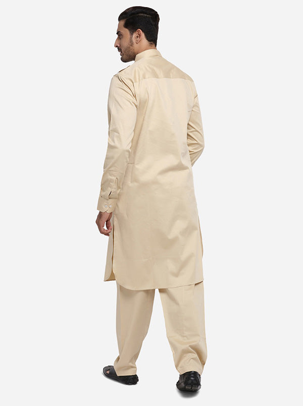 Comfortable beige Pathani kurta set, ideal for ethnic occasions in the USA.