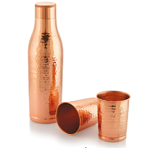 Amulya Copper Water Bottle 1000 ml with Glass Set | Ayurvedic Health Benefits