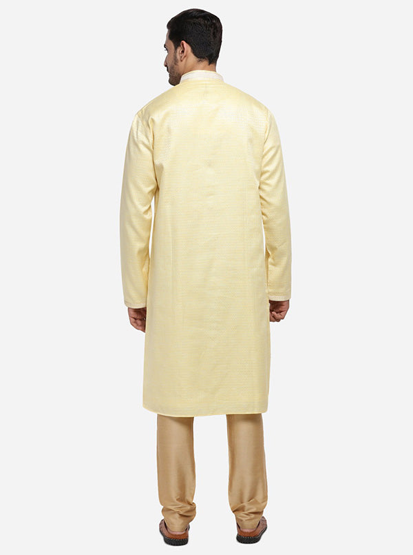 Comfortable self-design lemon yellow kurta set, ideal for festive wear in the USA.