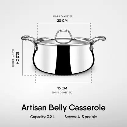 Triply Artisan Belly Sauce Pot | Premium Stainless-Steel Casserole