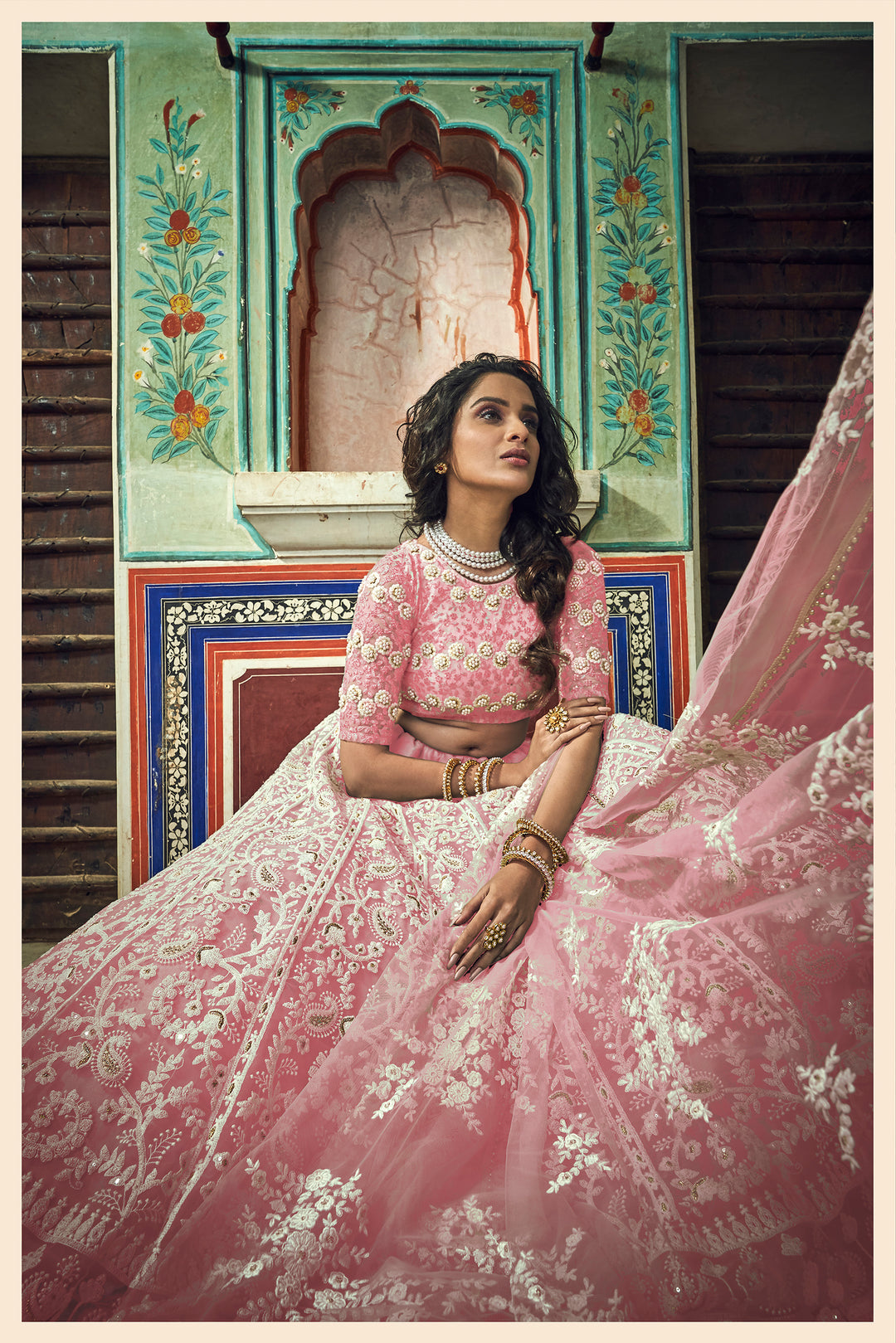 Peach Soft Net Lehenga Choli Set | Traditional Indian Wedding Wear