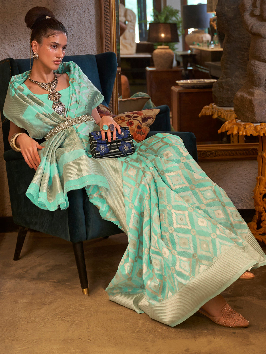 Vibrant color luxurious fabric exclusive attire crafted for elegance and style.