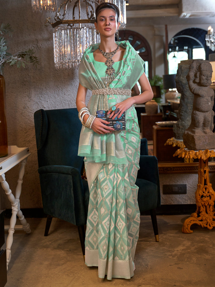 Green silk saree crafted for elegance and style.