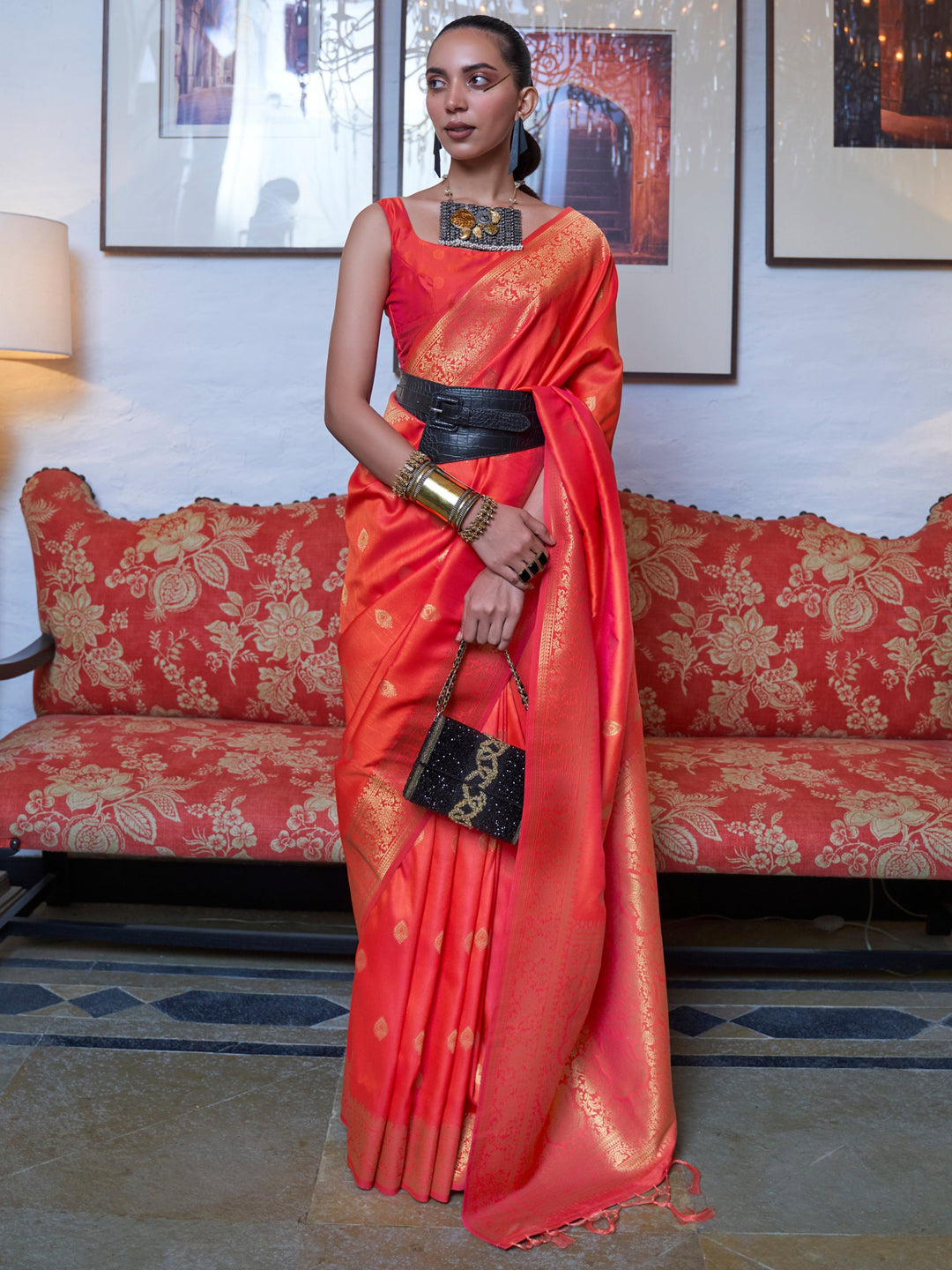 Orange silk saree crafted for elegance and style.