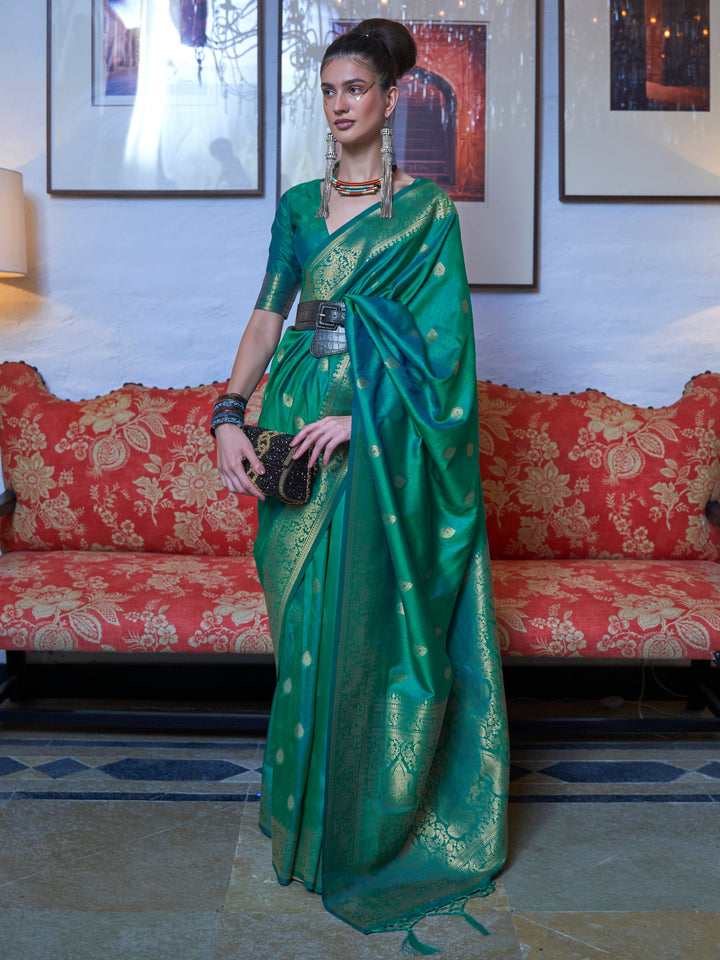 Green silk saree crafted for elegance and style.