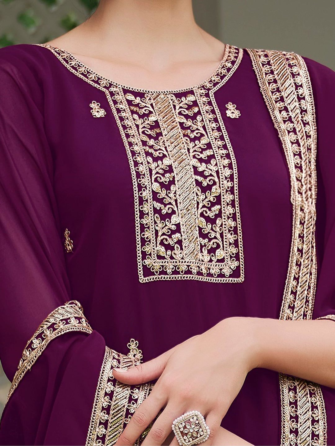 Glamorous Purple Embroidered Georgette Festival Wear Palazzo Suit