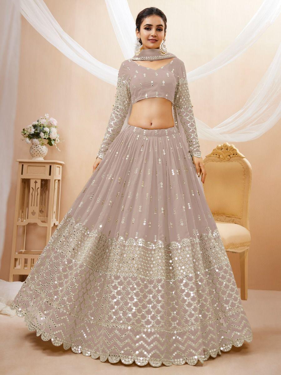 Grey Georgette Lehenga Choli with Soft Net Dupatta | Sequins & Zari Lace Work