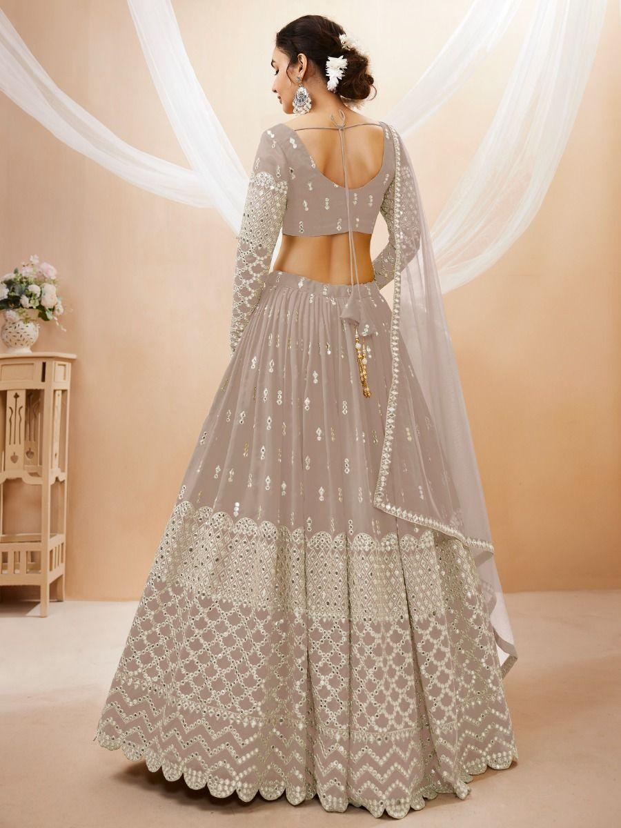 Grey Georgette Lehenga Choli with Soft Net Dupatta | Sequins & Zari Lace Work