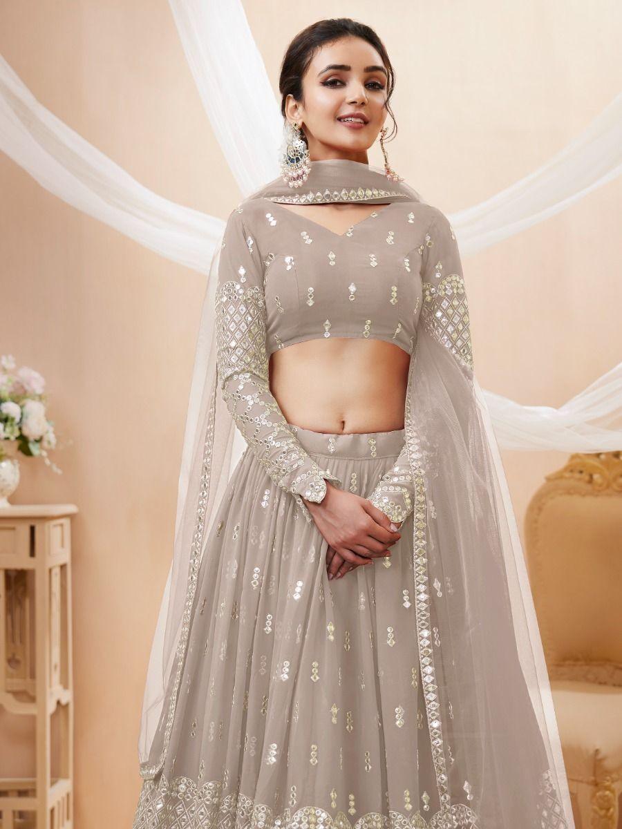 Grey Georgette Lehenga Choli with Soft Net Dupatta | Sequins & Zari Lace Work