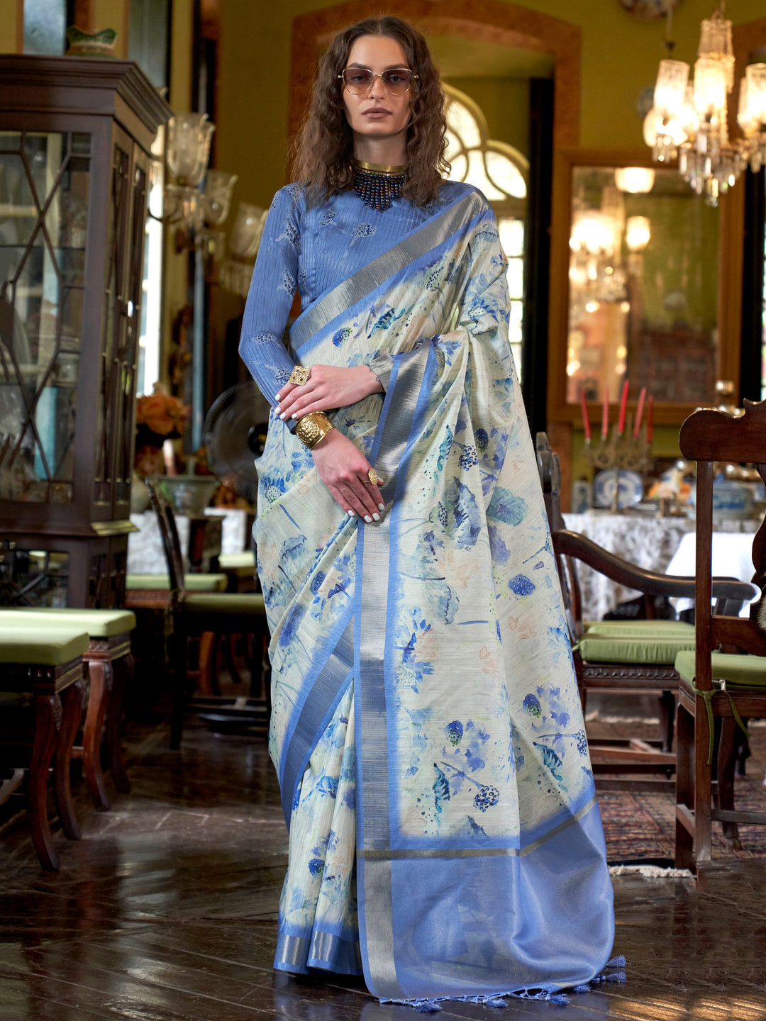 Blue silk saree crafted for elegance and style.