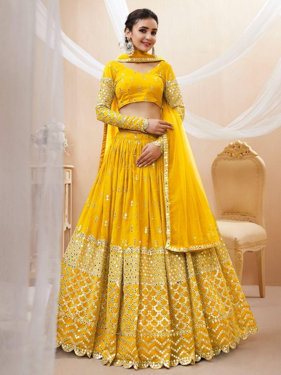 Vibrant Yellow Georgette Lehenga Choli for Haldi | Sequin & Zari Embellishments