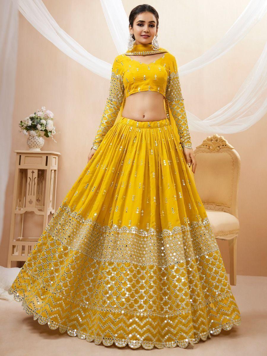 Vibrant Yellow Georgette Lehenga Choli for Haldi | Sequin & Zari Embellishments