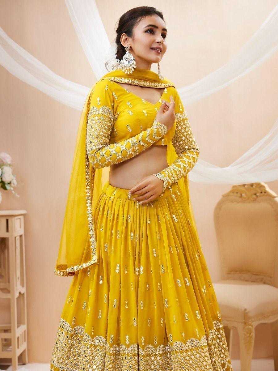 Vibrant Yellow Georgette Lehenga Choli for Haldi | Sequin & Zari Embellishments