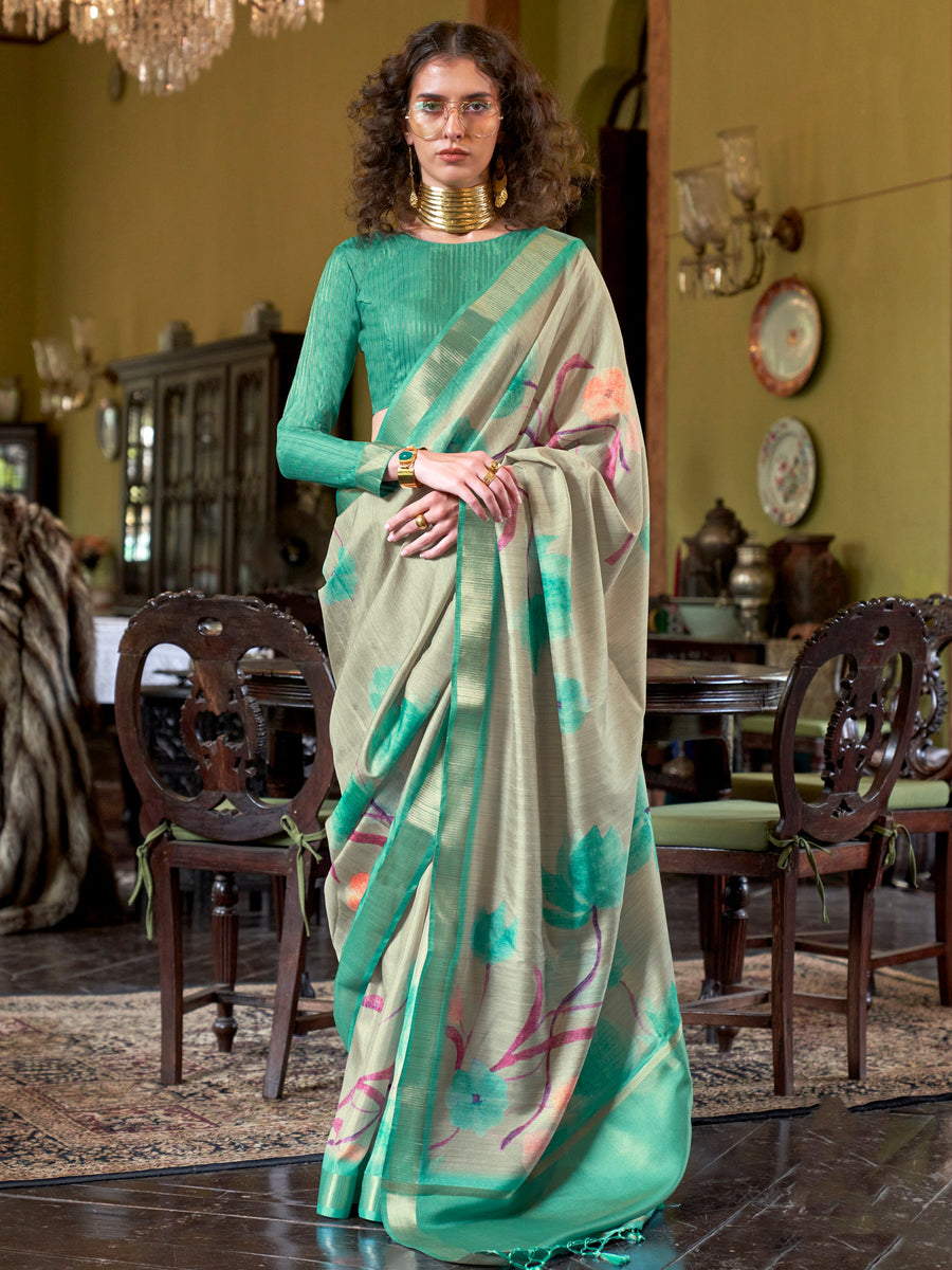 Green silk saree crafted for elegance and style.